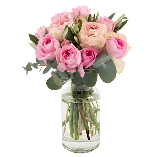 An elegant fresh flower bouquet featuring 11 stems of baby pink rose blooms arranged for you to show she is your treasured lady.