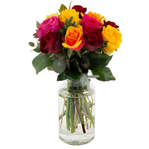 A beautiful fresh flower bouquet featuring 12 stems of colourful rose blooms arranged for you to show she is your only treasure.